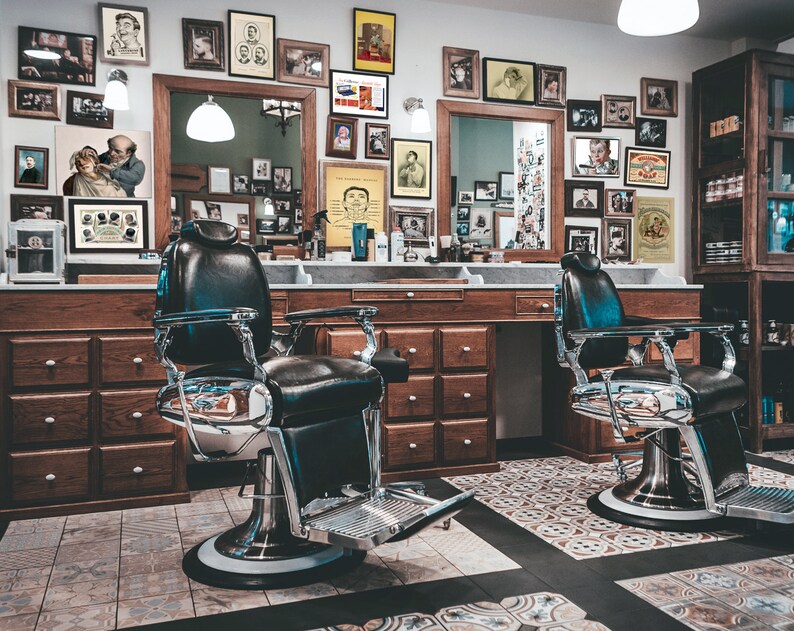 Barber art vintage portrait of a clean shaven man, professionally remastered poster print for man cave and shave den wall decor bild 6
