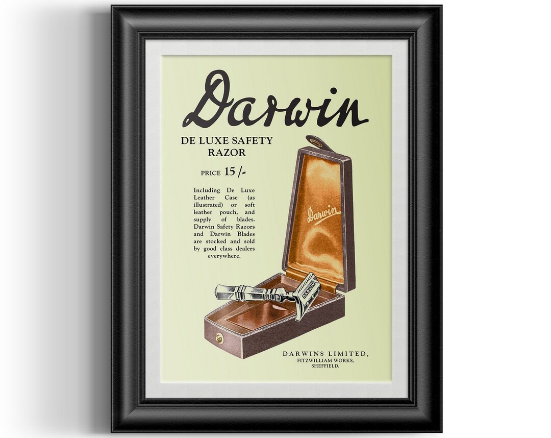 Darwin De Luxe Safety Razor Colorized Black & White Magazine Advert ...