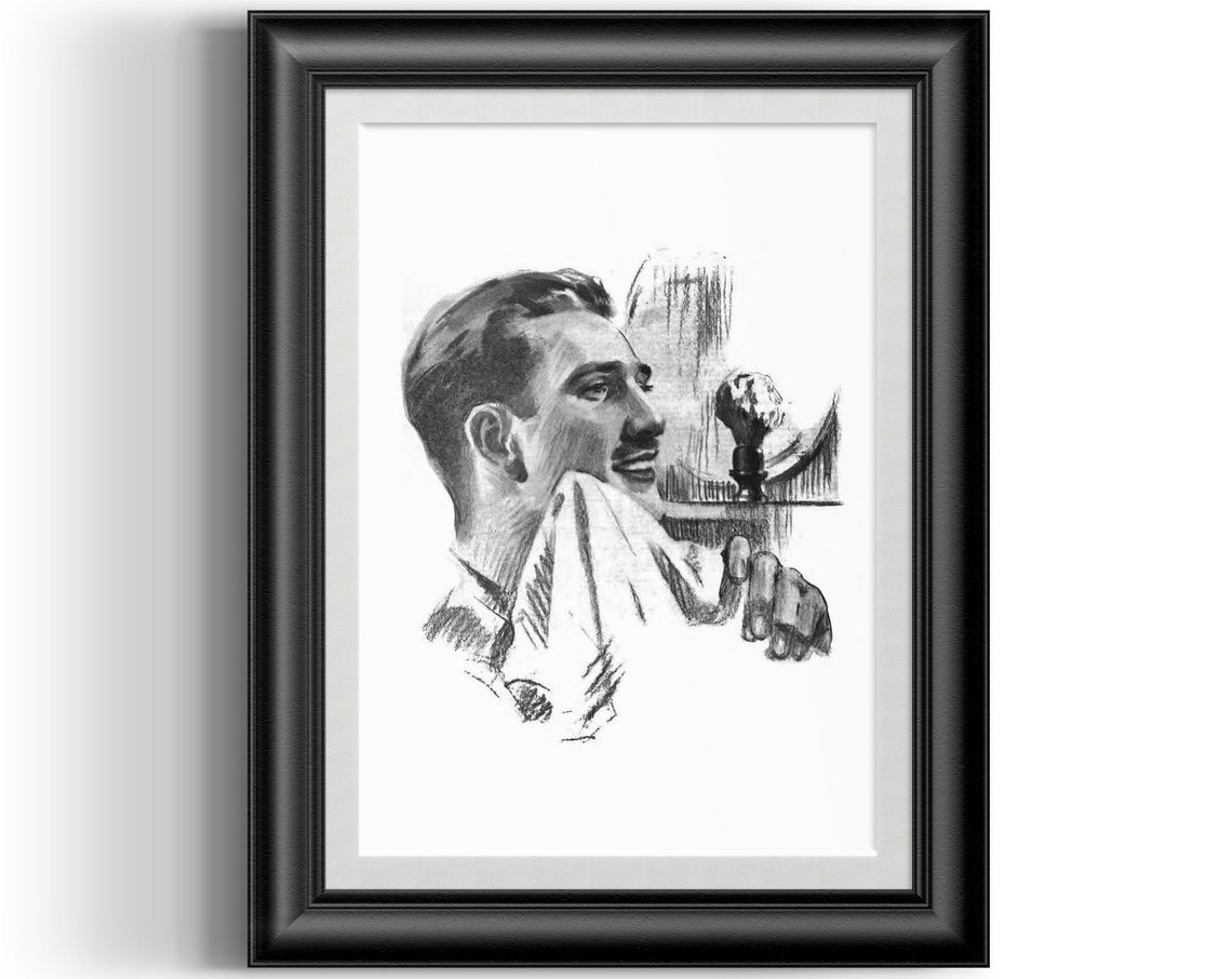 Barber art vintage portrait of a clean shaven man Etsy