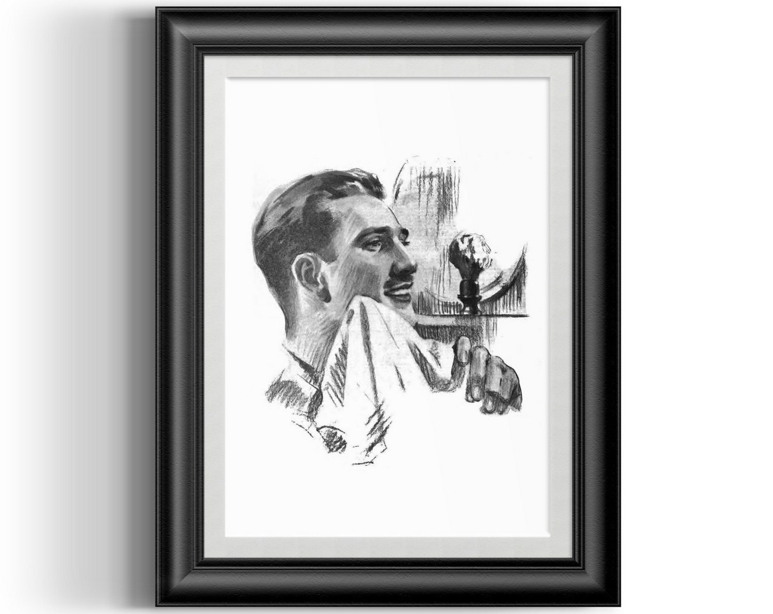 Barber art vintage portrait of a clean shaven man Etsy
