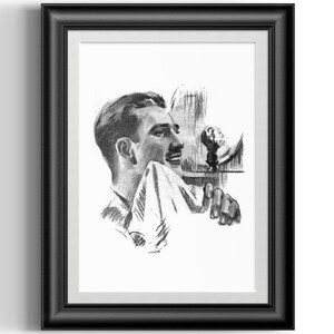 Barber art vintage portrait of a clean shaven man, professionally remastered poster print for man cave and shave den wall decor bild 1