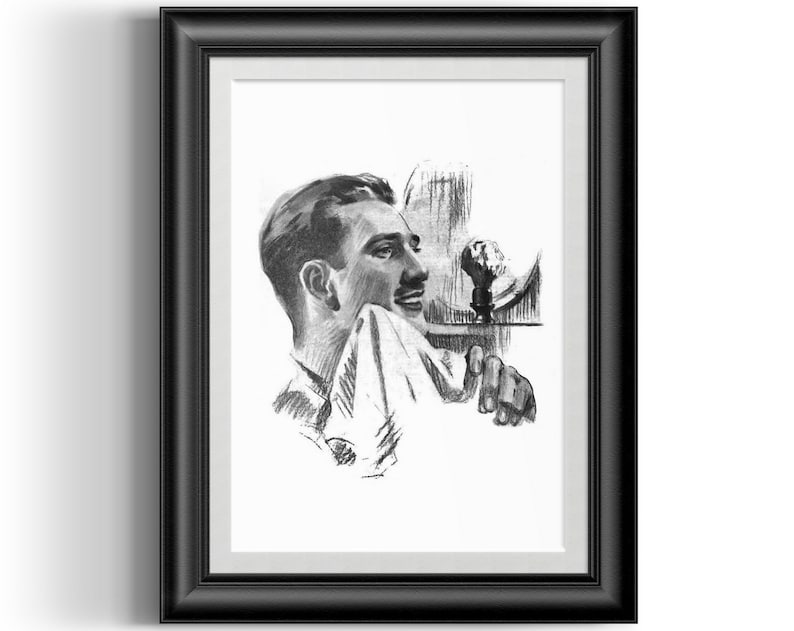 Barber art vintage portrait of a clean shaven man, professionally remastered poster print for man cave and shave den wall decor bild 1