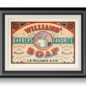 Barbers Favorite Williams shaving soap barber poster advert reproduction, perfect gift for someone who enjoys shaving and vintage art