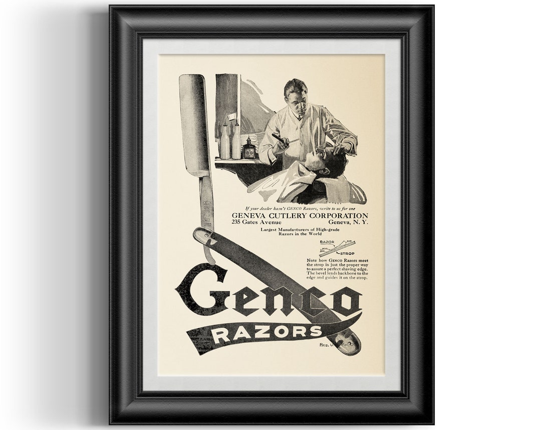 Straight Razor Barbershop Poster Print, Vintage 1920 Genco Barber Razor ...