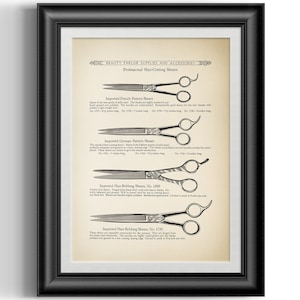Early 1900s  hairdressing scissors reproduction print from a vintage barber and hair saloon catalogue, barbers and stylist wall art