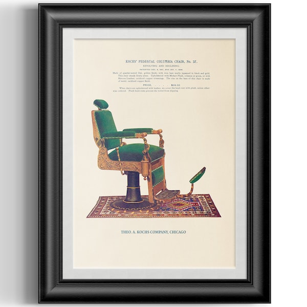 Art Nouveau fine art barber chair hair stylist gift, reproduction print from antique 1900s Barber's catalogue