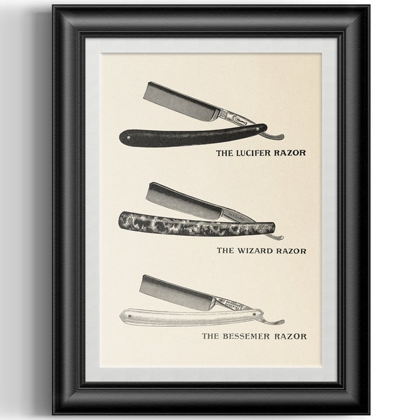 Straight razors illustration #1 from 1900's barber's catalogue, vintage barber shop advert reproduction barber art vintage poster