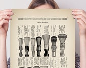 Shaving brush advert reproduction print, early 1900s vintage barber shave brushes poster reprint from an old wet shaving barber catalogue