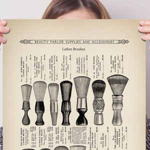 Rasierpinsel Werbung Reproduktion Druck, frühe 1900er Jahre Vintage Barber Shave Brushes Poster Nachdruck aus einem alten Nassrasur Friseur Katalog