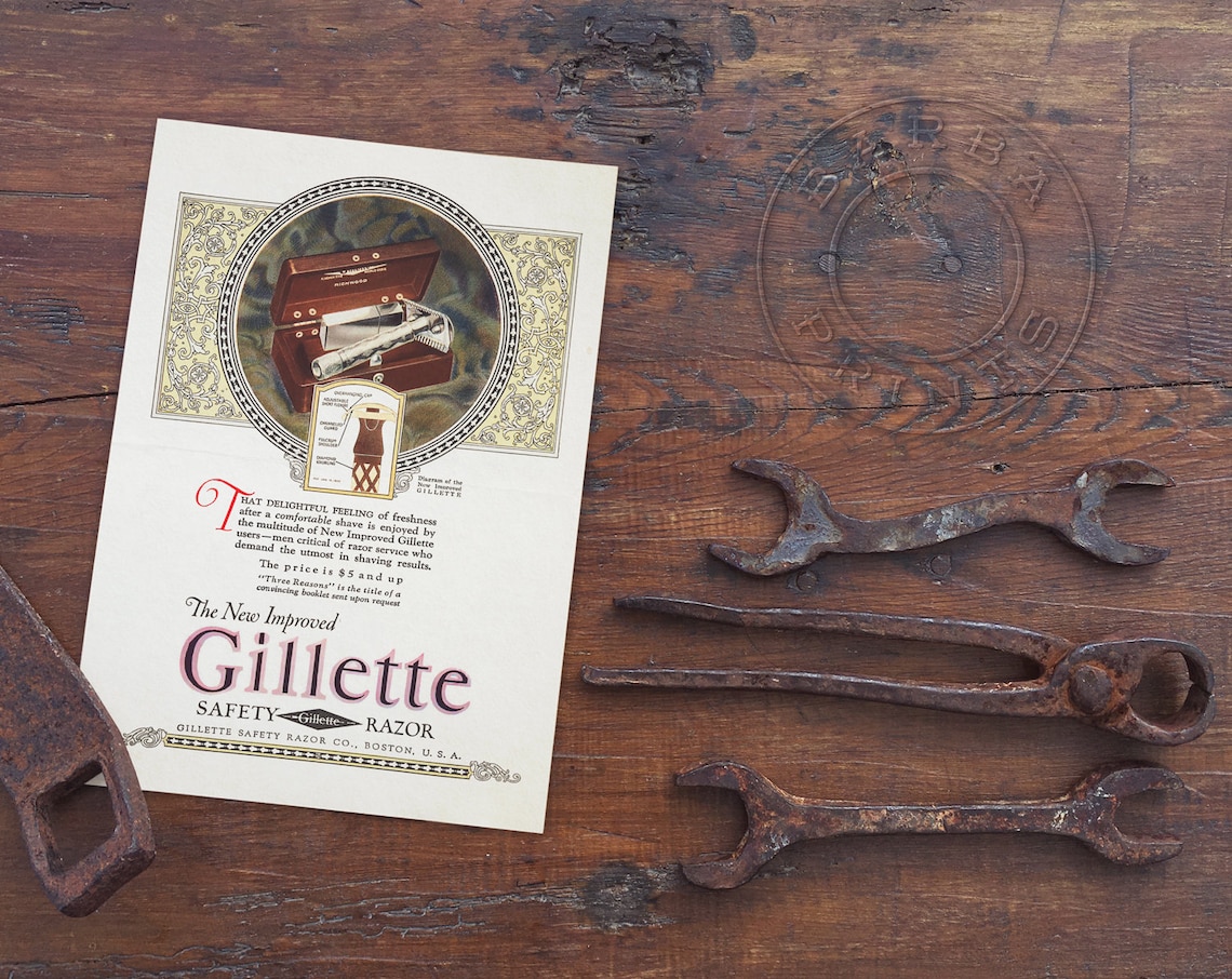 The New Improved Gillette Safety Razor Advert Reproduction Print ...