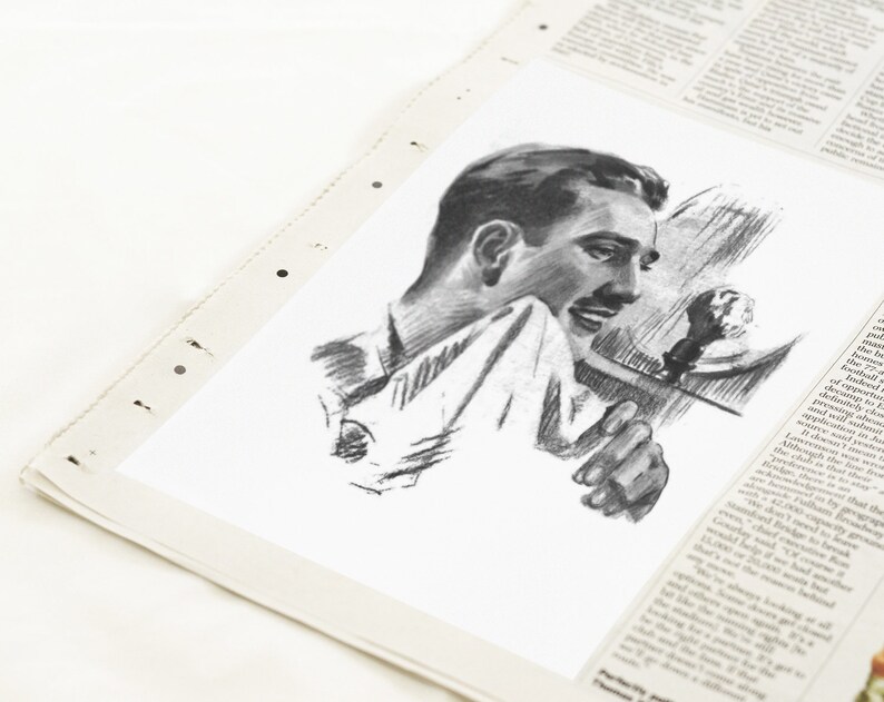 Barber art vintage portrait of a clean shaven man, professionally remastered poster print for man cave and shave den wall decor bild 3