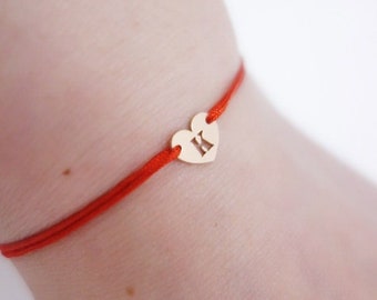 14K GOLD FILLED Custom Initial Bracelet Letter Heart Red String Bracelet Birthday Gift Friendship Lucky Personalized Women Men Layered Name