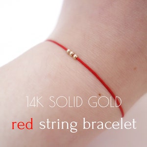 3 beads GENUINE 14K SOLID GOLD Red String Bracelet Three Wish Amulet Kabbalah Protection Birthday Gift Luck Healing Anxiety Couple Women Men