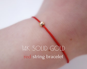 ECHTES 14K SOLID GOLD Rote Schnur Armband Amulett Kabbalah Rote Schnur des Schicksals Schutz Good Vibe Glück Freundschaft Frauen Männer Teenager Paar