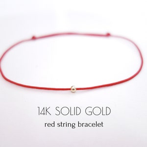 ORYGINALNA 14K SOLIDNA ZŁOTA Bransoletka z czerwonego sznurka Amulet Kabała Czerwony sznurek losu Ochrona Powodzenia Przyjaźń Uzdrawianie Lęk Kobiety Mężczyźni Nastolatki