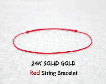 ECHT 24K SOLID GOLD Rot String Armband Reines Gelb Gold Amulett Kabbalah Schutz Freundschaft Geschenk Glückspaar Dainty Surfer Frauen Männer