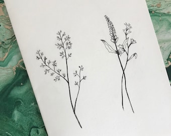 Wild flowers pen drawing