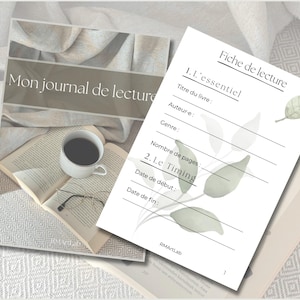 Journal de lecture PDF - Fiche de lecture imprimable minimaliste - Journal littéraire esthétique pour amoureux des livres - RMArtLab