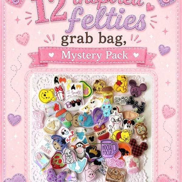 12 Disney Inspired Felties Grab Bag, Felties Mystery Pack, Bow Centers, Bow Felties