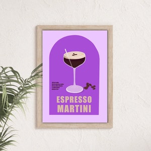 Espresso Martini Cocktail Print, Bar Cart Wall Art, Retro Poster Esthetische, Digitale Download Afdrukbare Poster