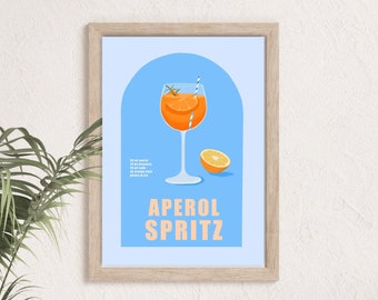 Aperol Spritz Cocktail Print, Bar Cart Wall Art, Retro Poster Aesthetic, Digital Download Printable Poster