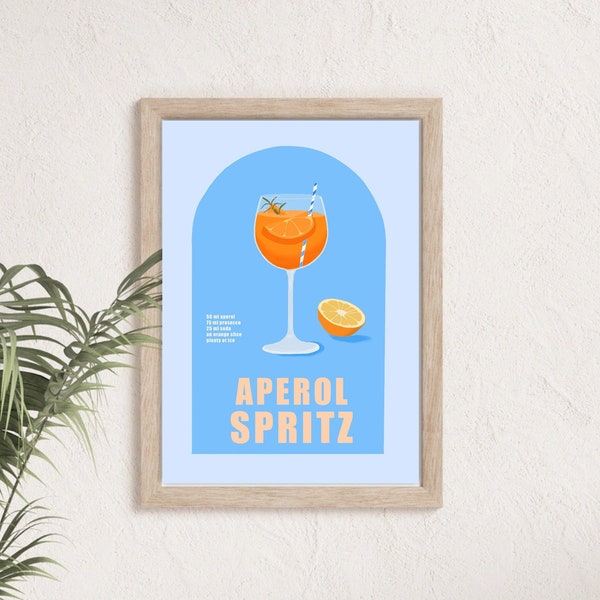 Aperol Spritz Cocktail Druck, Bar Cart Wandkunst, Retro Poster Ästhetik, digitaler Download druckbares Poster