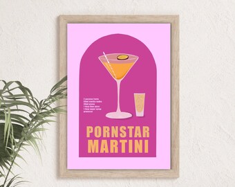 Pornstar Martini Cocktail Print, Bar Cart Wall Art, Retro Poster Aesthetic, Digital Download Printable Poster