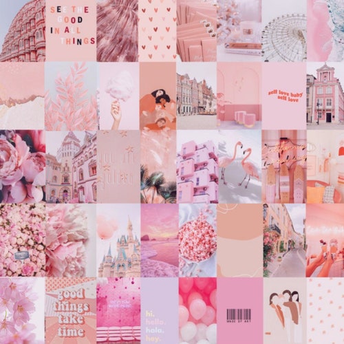 Photo Wall Collage Blush Light Pink Aesthetic 4 set of 92 - Etsy