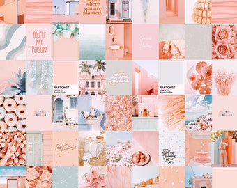 Photo Wall Collage Kit | Peach & Light Blue 2 Aesthetic (Set of 60 photos) INSTANT Download | DIGITAL printable BEACH collage kit