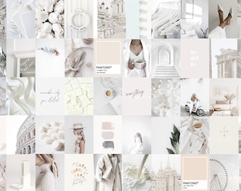 Puede incluir: Un collage de imágenes blancas y crema con varios temas, incluyendo arquitectura, moda, naturaleza y diseños abstractos. Las imágenes están dispuestas en una cuadrícula y presentan texto como "hello", "remember why you started" y "everything".