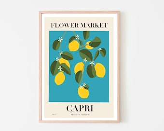 Flower Market Print Gallery Wall Capri Amalfi Coast Limones, Colección Floral Botánica, Cartel de decoración de pared para el hogar imprimible Descarga digital