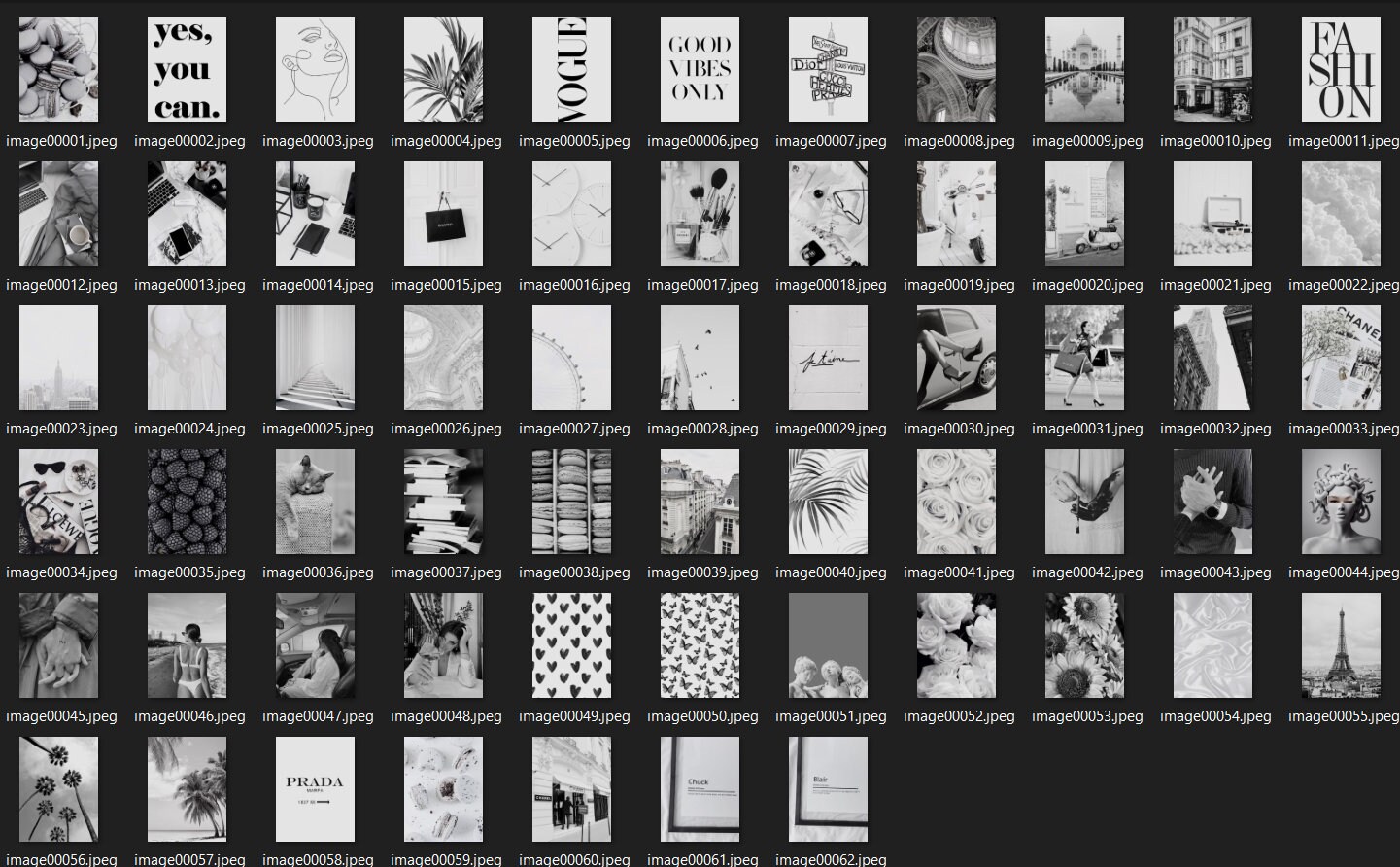Photo Wall Collage Kit Black and White Aesthetic set of 60 - Etsy