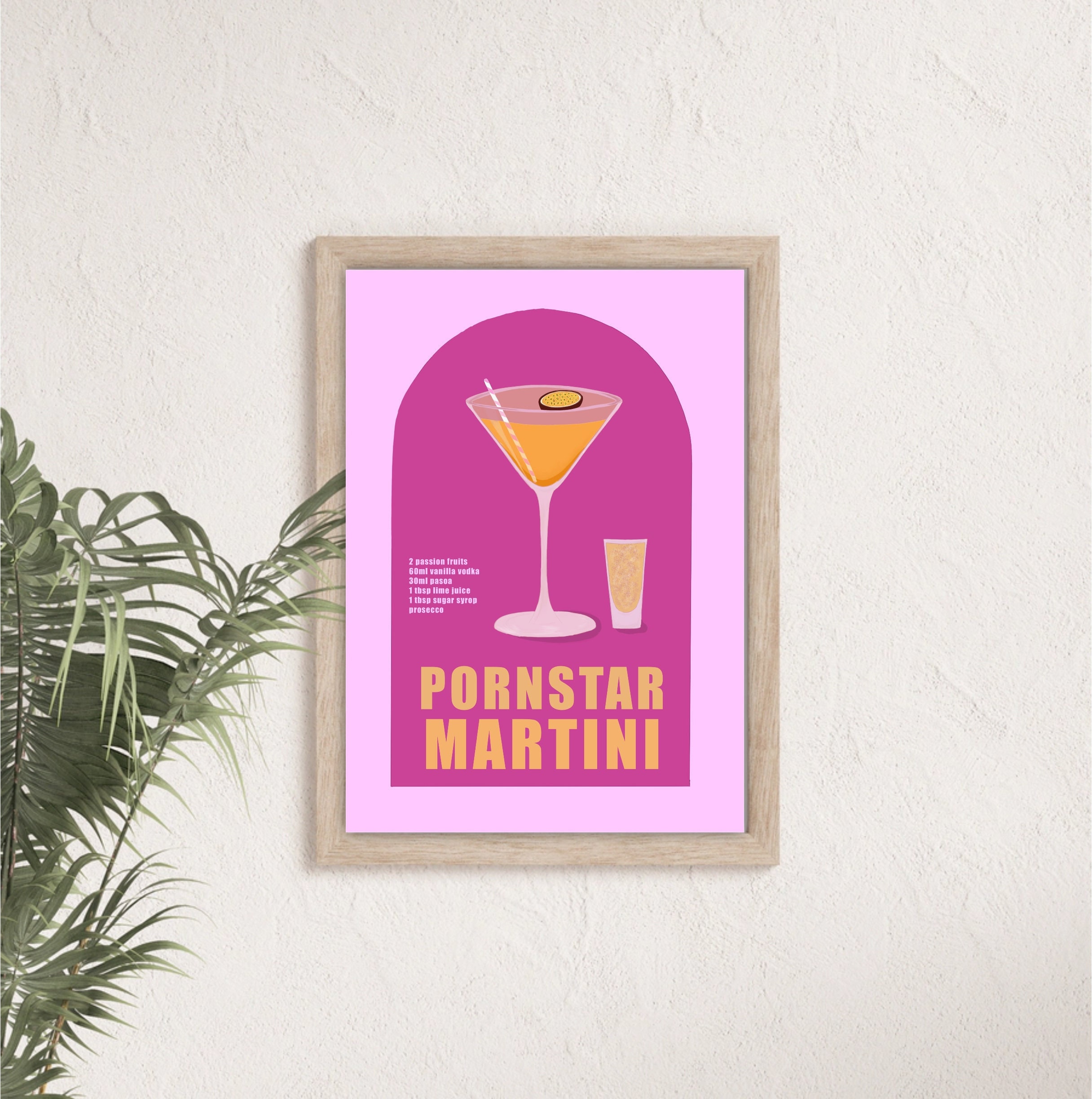 Pornstar Martini Cocktail Print, Bar Cart Wall Art, Retro Poster