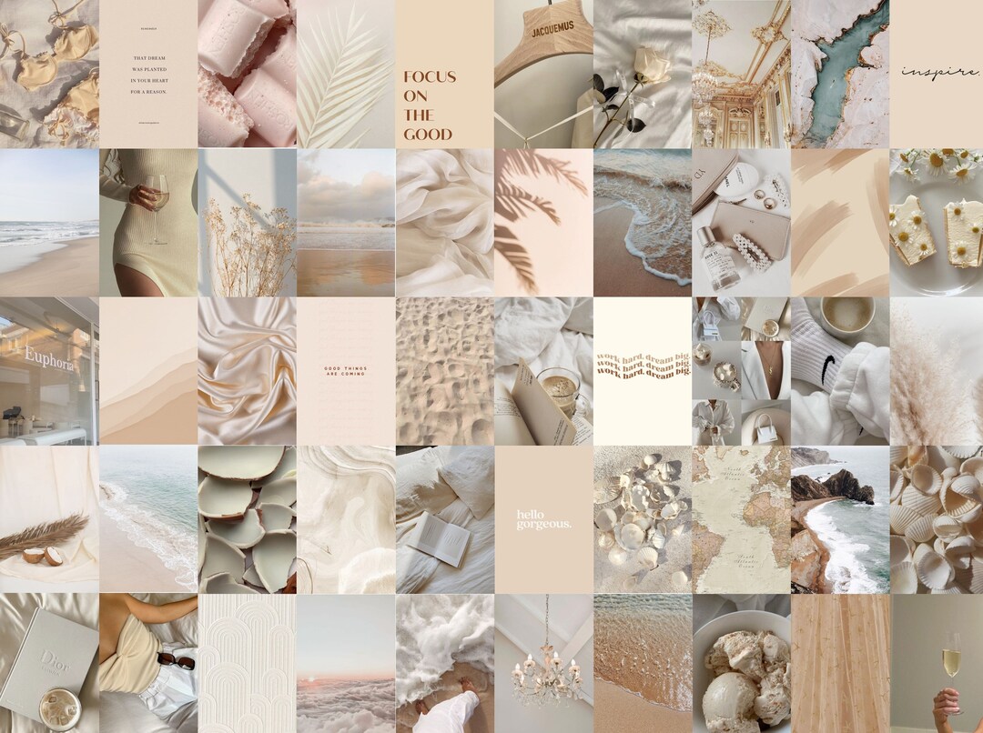 Photo Wall Collage Kit Trendy Cream Neutral Aesthetic set of 70 Photos INSTANT Download DIGITAL