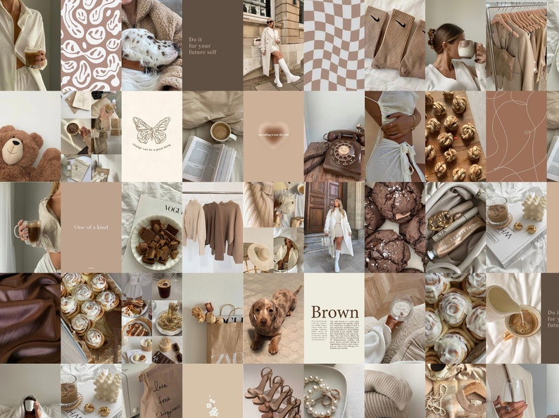 Photo Wall Collage Kit Brown Beige Aesthetic set of 75 - Etsy