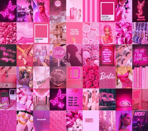 Hot Pink Wal Collage Kit Boujee Baddie Aesthetic Neon Pink 