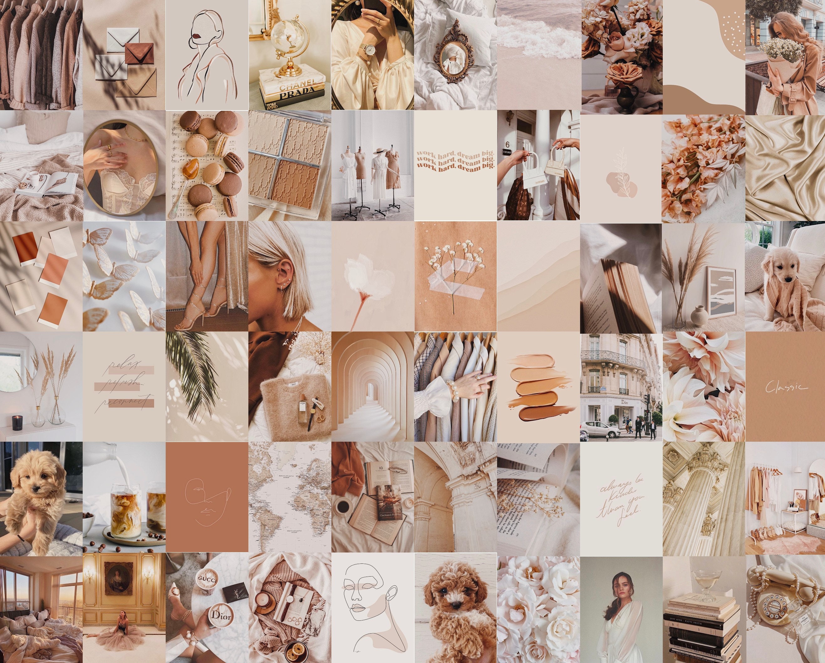 DIGITAL printable collage kit Set of 73 photos Photo Wall Collage Kit INSTANT Download Beige Coffee Aesthetic 2