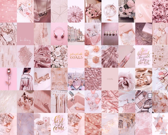 Photo Wall Collage Kit Rose Gold, Dusty Pink Aesthetic set of 60