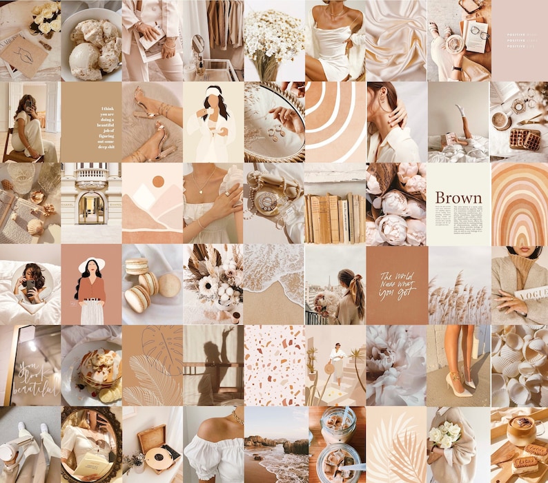 Photo Wall Collage Kit | Beige Coffee Aesthetic 2 (Set of 73 photos) INSTANT Download | DIGITAL printable collage kit 