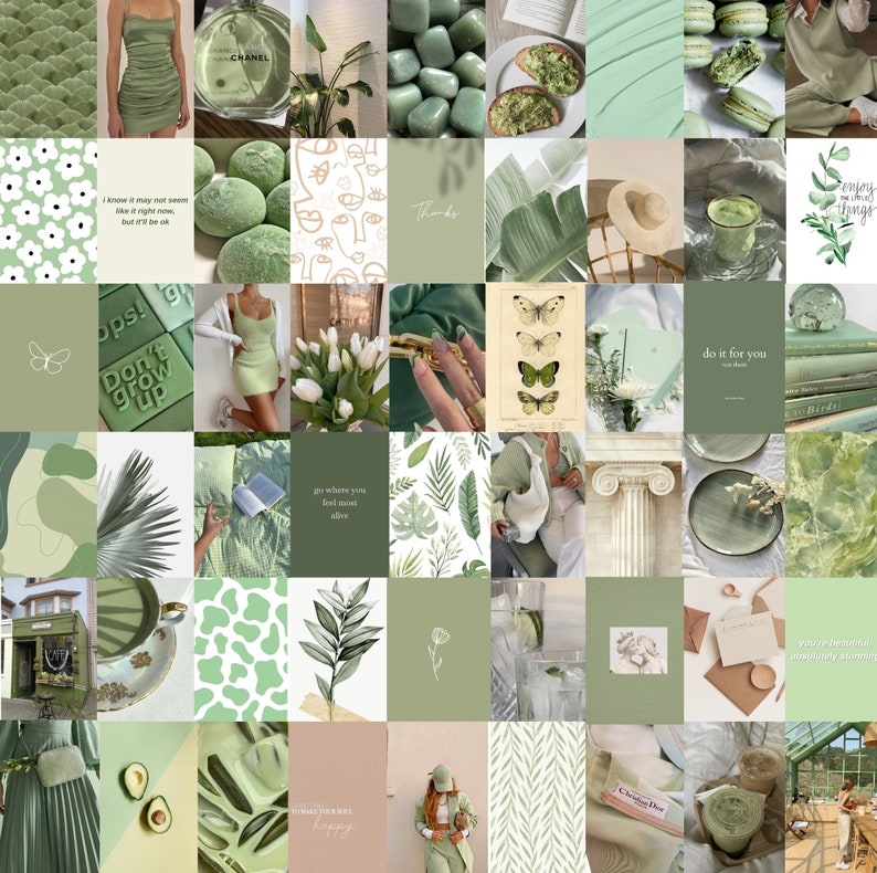 Photo Wall Collage Kit | Mint Sage Green Aesthetic (Set of 77 photos) INSTANT Download | DIGITAL printable collage kit 