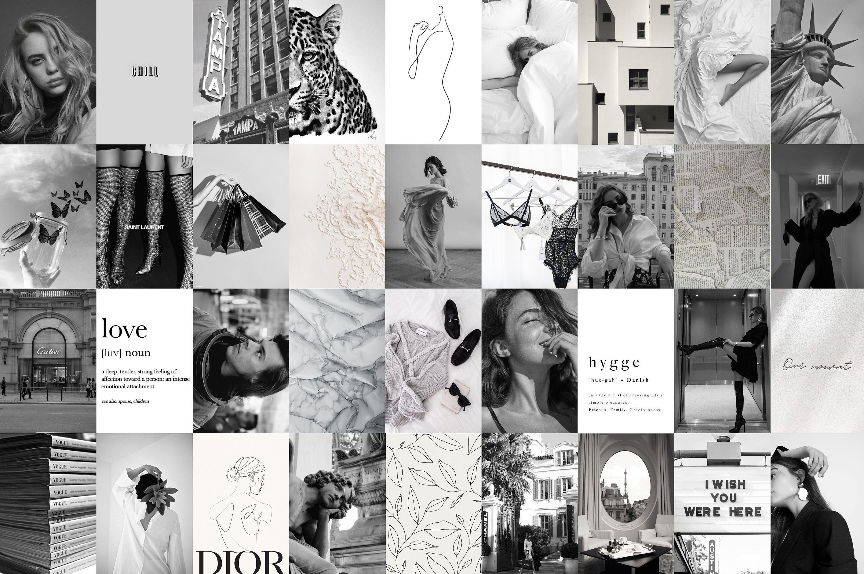 Photo Wall Collage Kit Black and White Aesthetic 3 set of 75 Photos