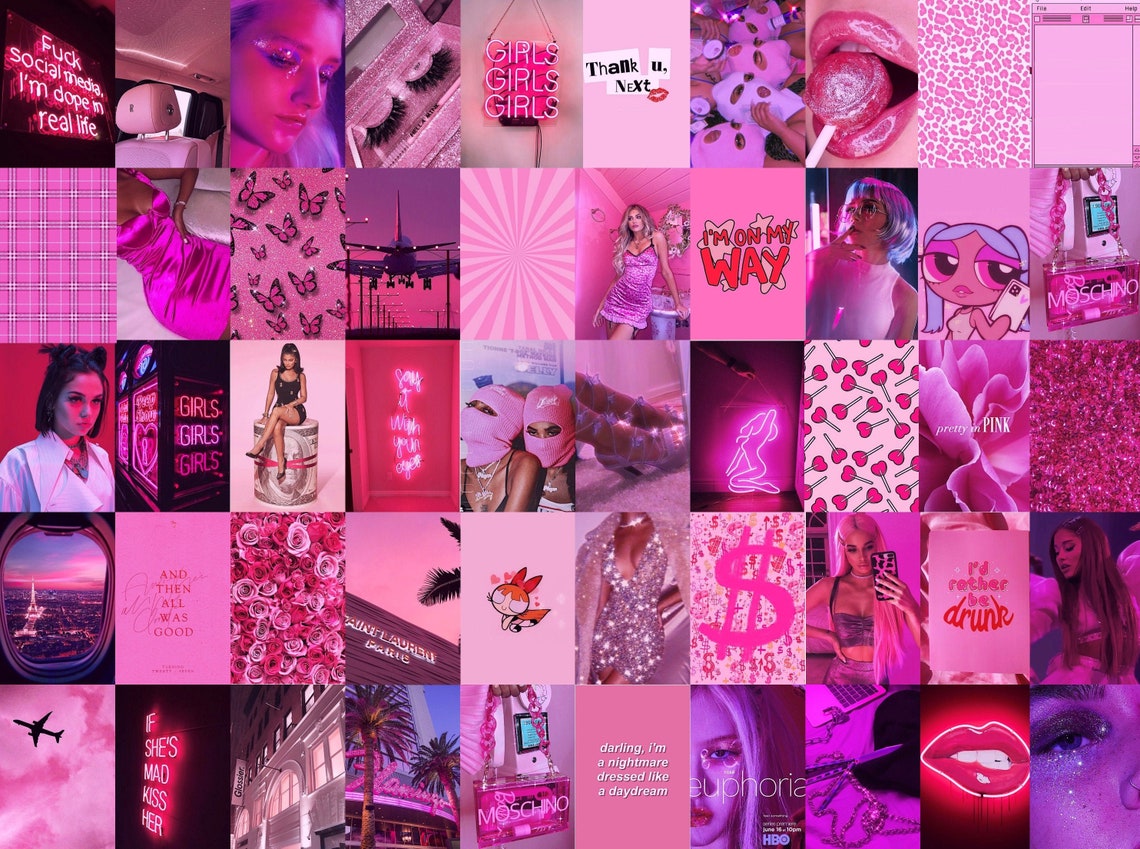 Photo Wall Collage Kit Boujee Hot Pink Baddie Aesthetic 2 Etsy Uk