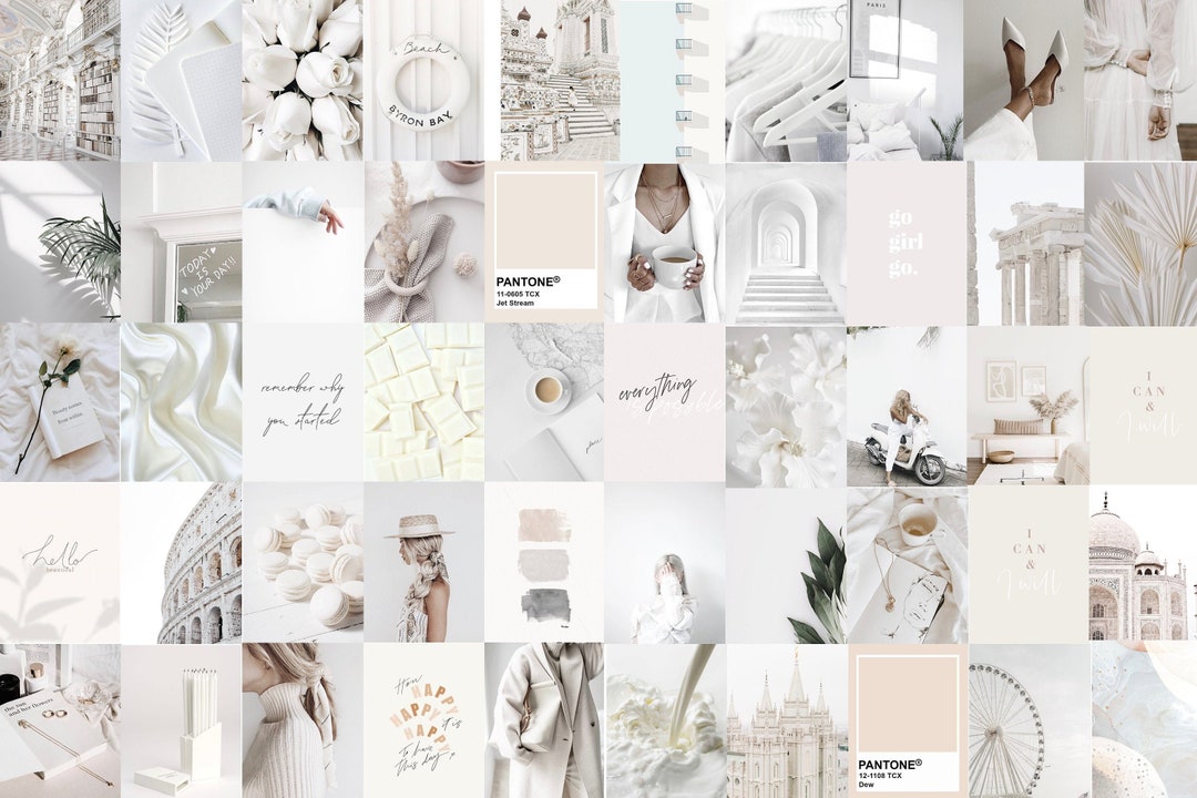 Photo Wall Collage Kit White Minimalist Aesthetic Clear set of 70