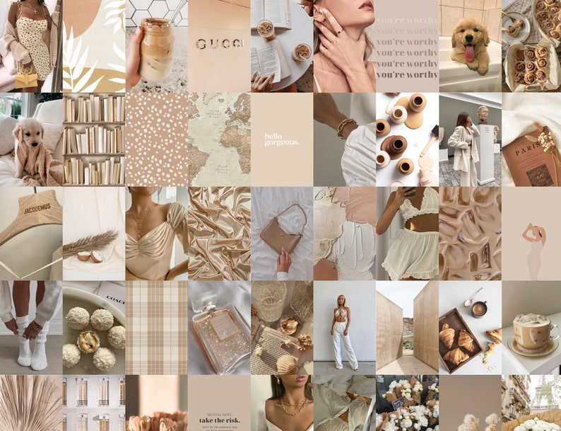 Photo Wall Collage Kit | Beige Coffee Aesthetic 3 (Set of 84 photos) INSTANT Download | DIGITAL NEUTRAL collage kit image 1