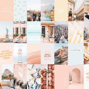 Peach & Light Blue Aesthetic (Set of 70 photos) DIGITAL Download |  BEACH photo wall collage kit