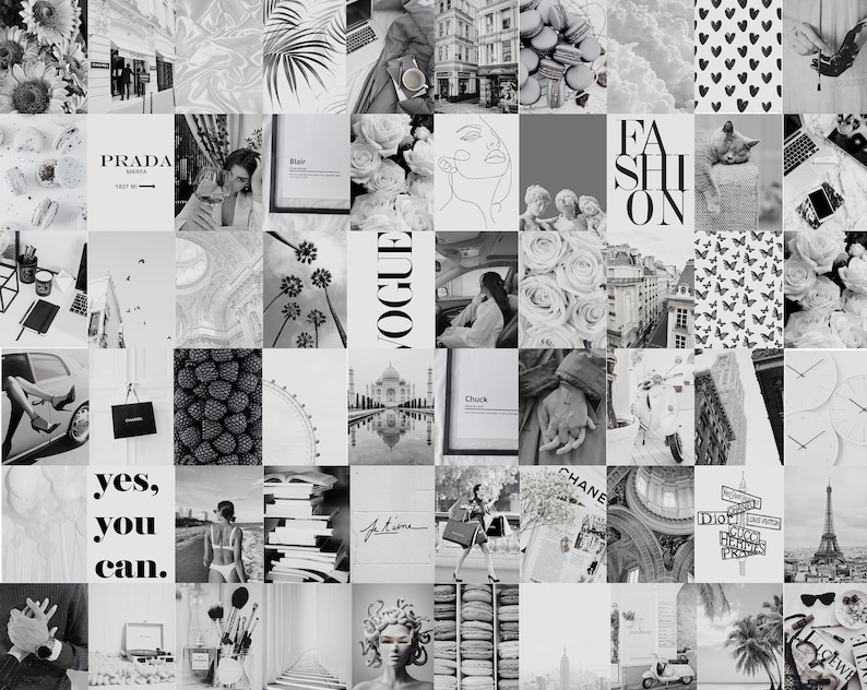 Photo Wall Collage Kit | Black and White Aesthetic (Set of 60 photos) INSTANT Download | DIGITAL printable collage kit 