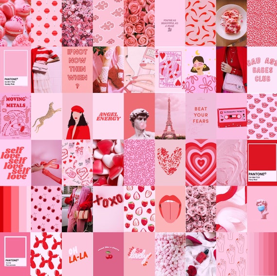 Photo Wall Collage Kit Light Pink & Red Aesthetic set of 70 -  Hong Kong