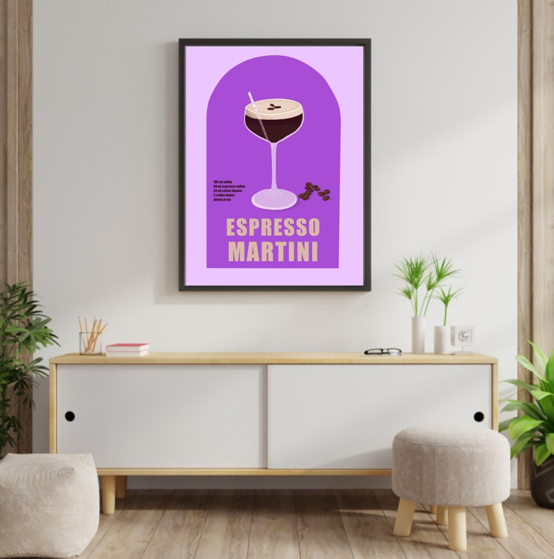Espresso Martini Cocktail Print, Bar Cart Wall Art, Retro Poster