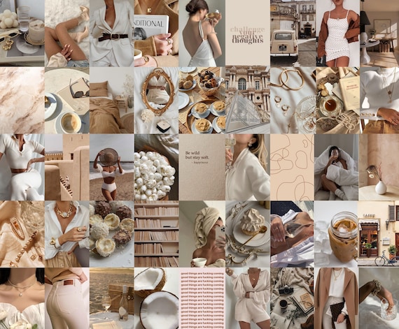Photo Wall Collage Kit | Beige Coffee Aesthetic 4 (Set of 87 photos) INSTANT Download | DIGITAL printable collage kit