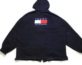 vintage TOMMY HILFIGER big logo zip hoodie Size L XL mens rare retro rave hipster clothing hip hop wear streetwear 90s 80s sport oversized